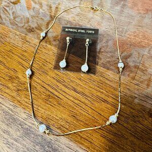 New NWT Gift Gold Pearl FASHION faux 2pc Jewelry Set earrings & choker necklace